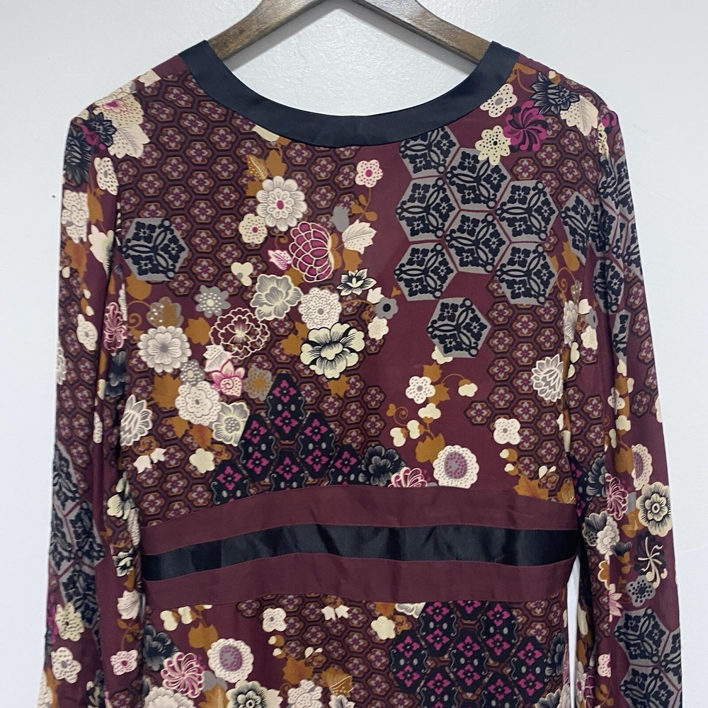 Alfani Blouse Womens 12 Purple Floral Retro Silk V Neck Long Sleeve Career Top - Picture 5 of 9